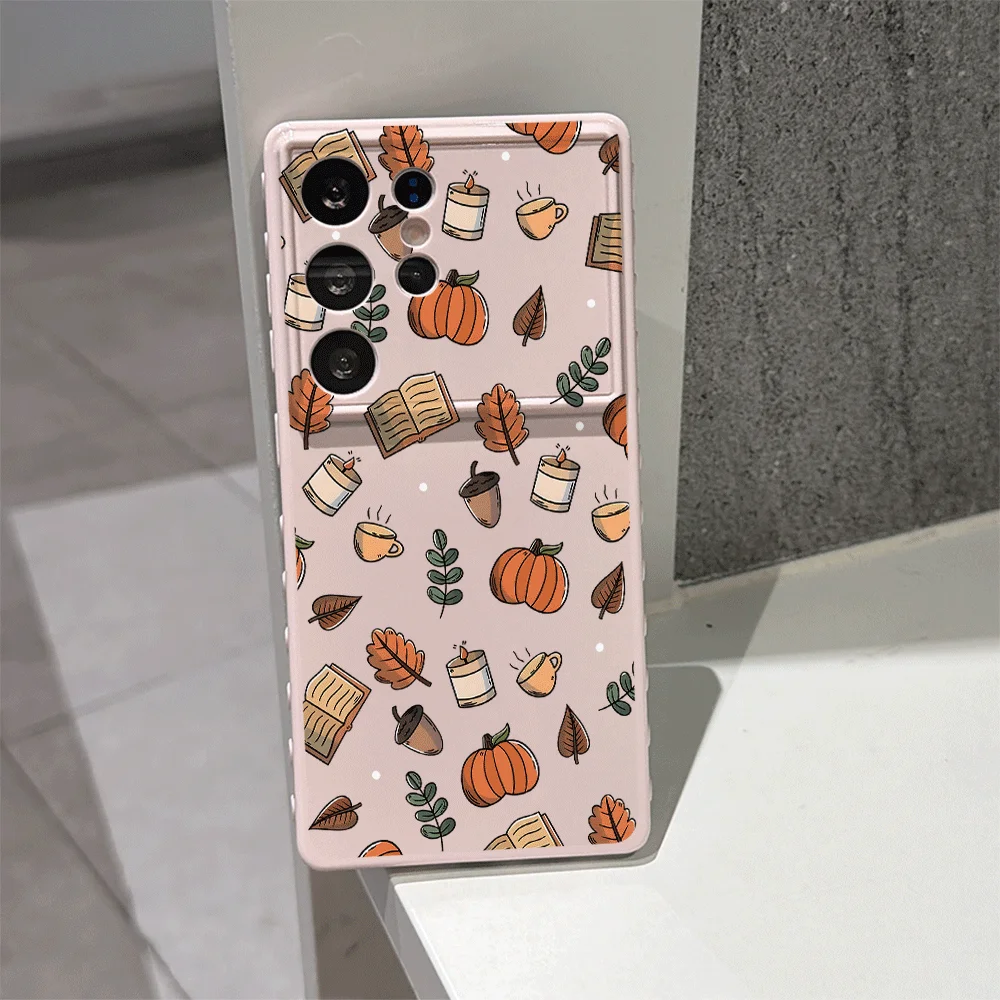 Autumn Maple Leaf Cute Pumpkin Coffee Phone Case for Samsung Galaxy S26 Ultra S25 Edge S24 FE S23 S22Plus A37 A57 A56 Soft Cover