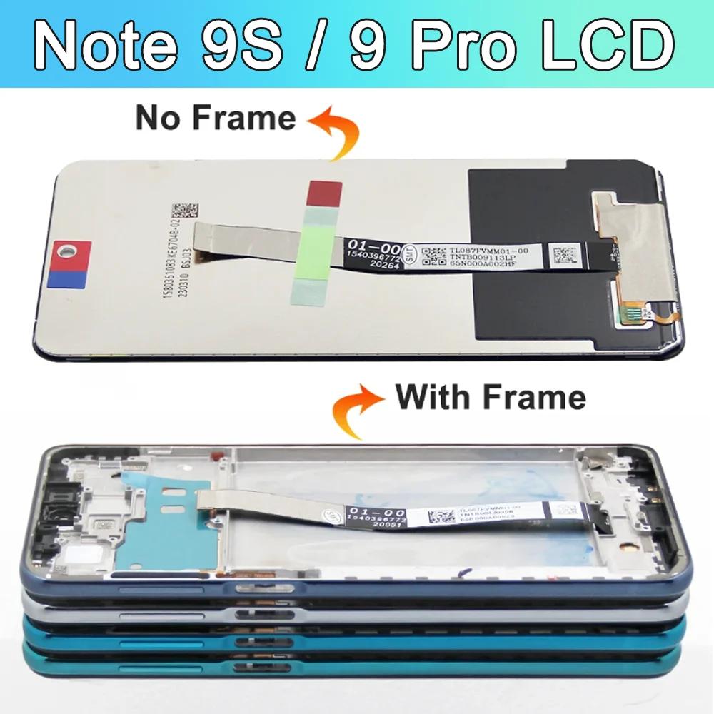 Écran tactile LCD numérique de remplacement avec cadre, 6.67 pouces, pour Xiaomi Redmi Note 9S M2003J6A1G