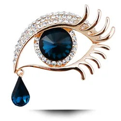 High Quality Crystal Rhinestones Blue Eye Brooch Pins Fashion Women's Dress Hat Shoes Decorated Jewelry