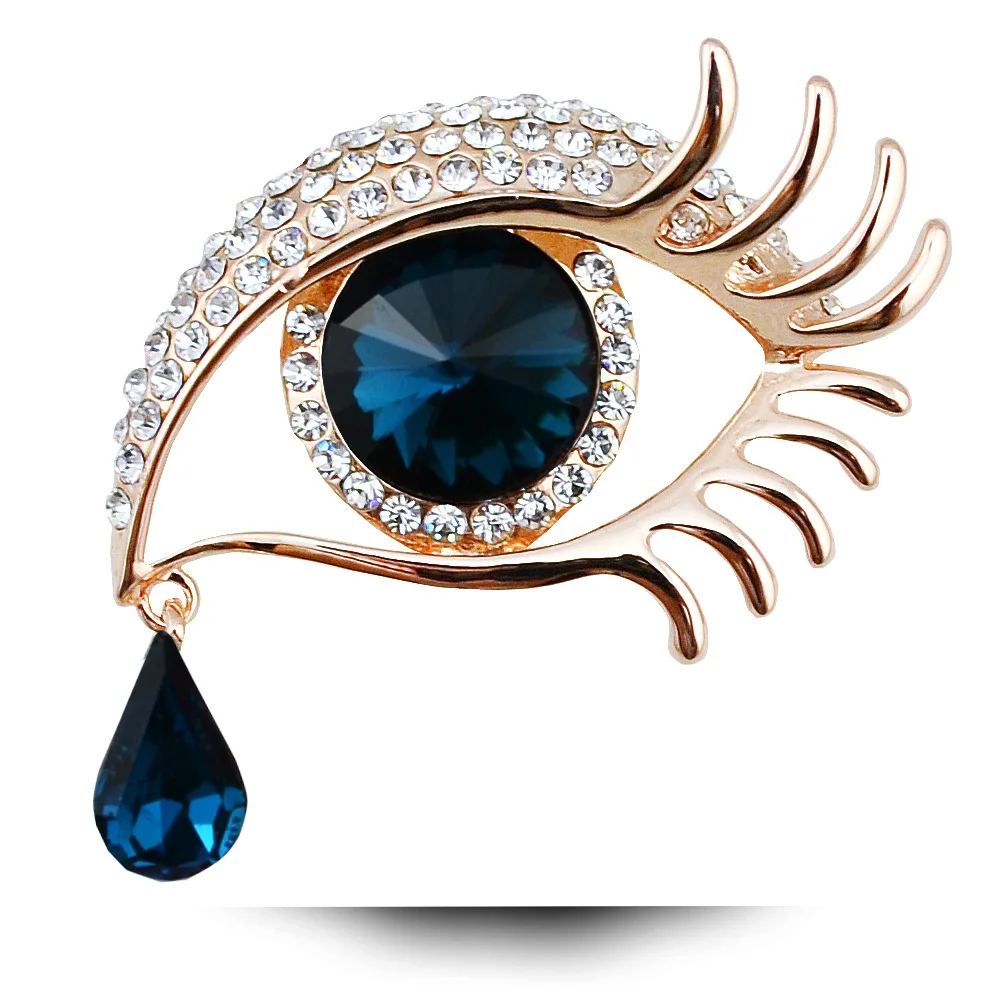 High Quality Crystal Rhinestones Blue Eye Brooch Pins Fashion Women's Dress Hat Shoes Decorated Jewelry