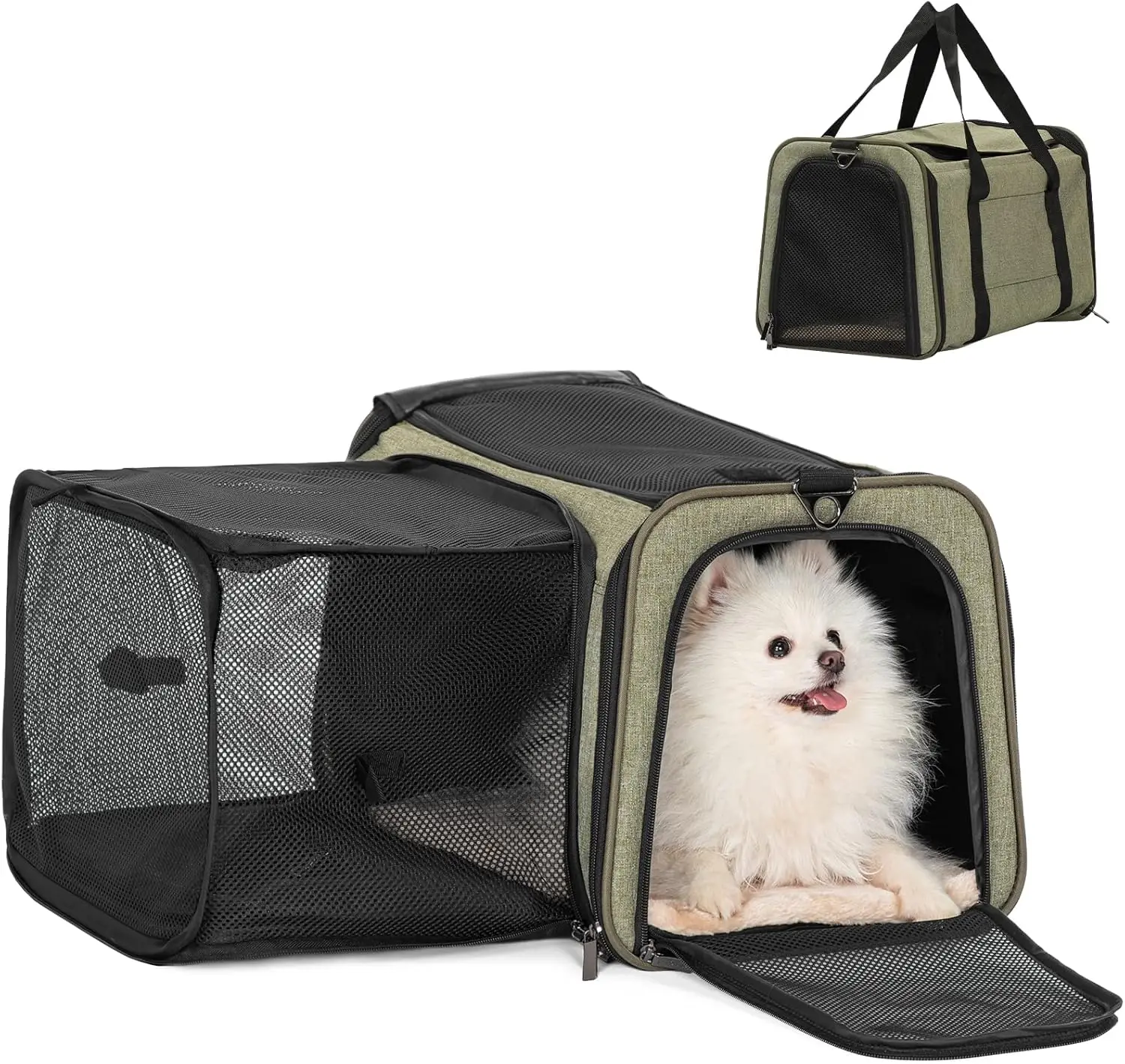 

Expandable Pet Carrier 19x12x12 Inches, Escape-Proof Zippers, 3 Entrances for Cats & Small Dogs up to 18 lbs