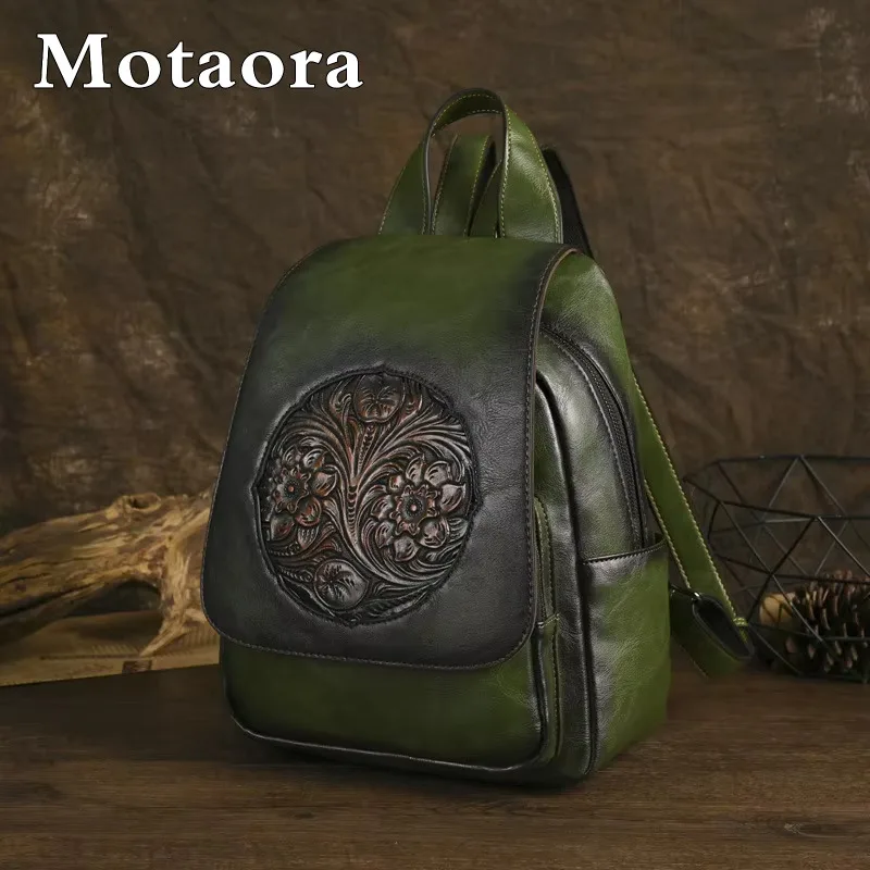 

MOTAORA New Women's Multi Zipper Backpack Vintage PU Leather Shoulder Bag Ethnic Design Large Capacity Travel Bags Handbag Purse