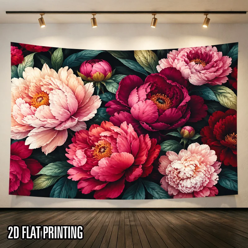 Big Peony Bloom Tapestry, Dark Oil Painting Floral Art Scene, Aesthetic Tapestry for Reading Nook Room Background Decor