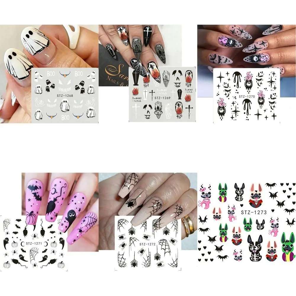 Halloween fantasma adesivos para nail art, decalques água, web falsa, unha decoração acessórios