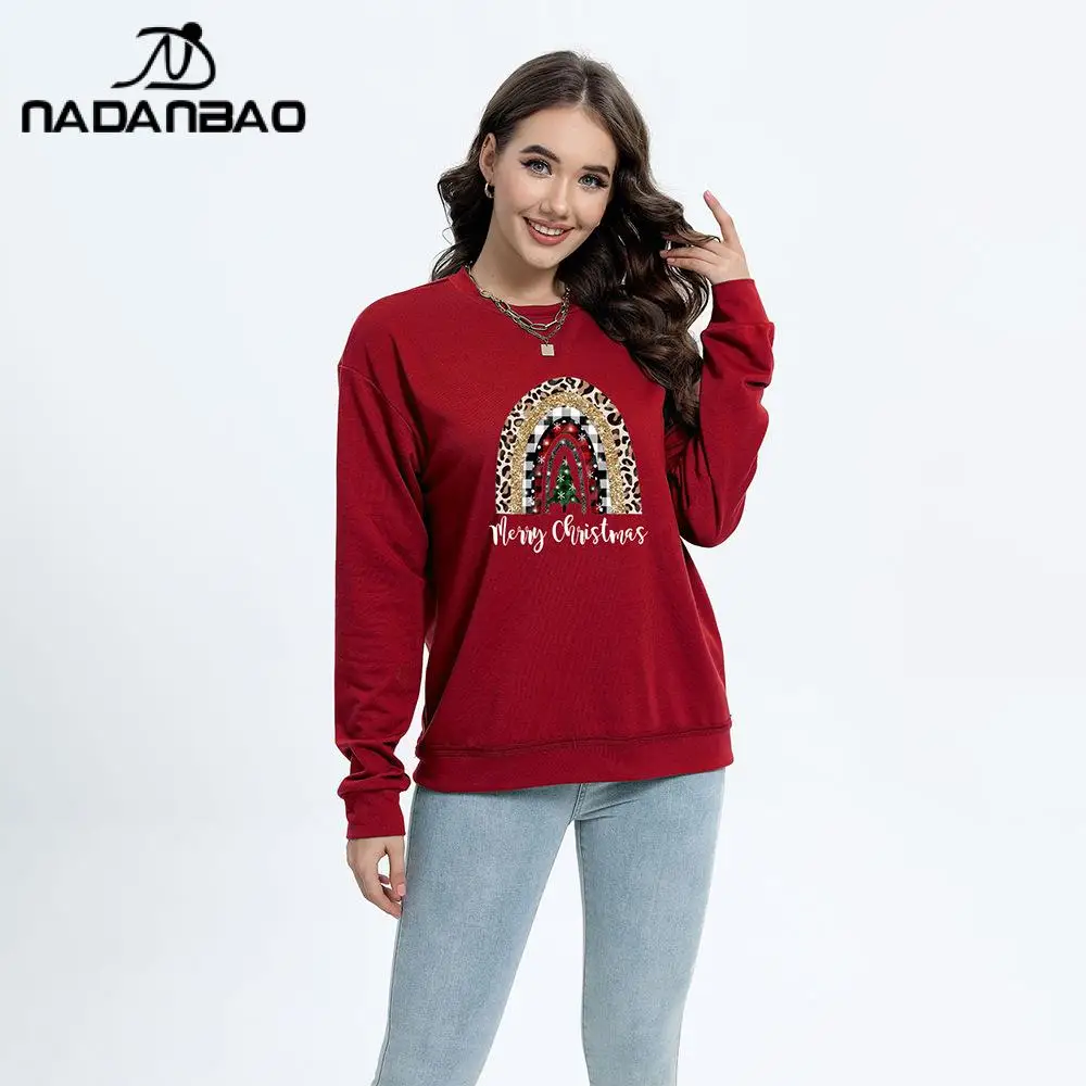 Nadanbao Merry Christmas Sweatshirt Woman Holiday Party Xmas Crewneck Cartoon Print Casual Pullover Carnival Female Clothing