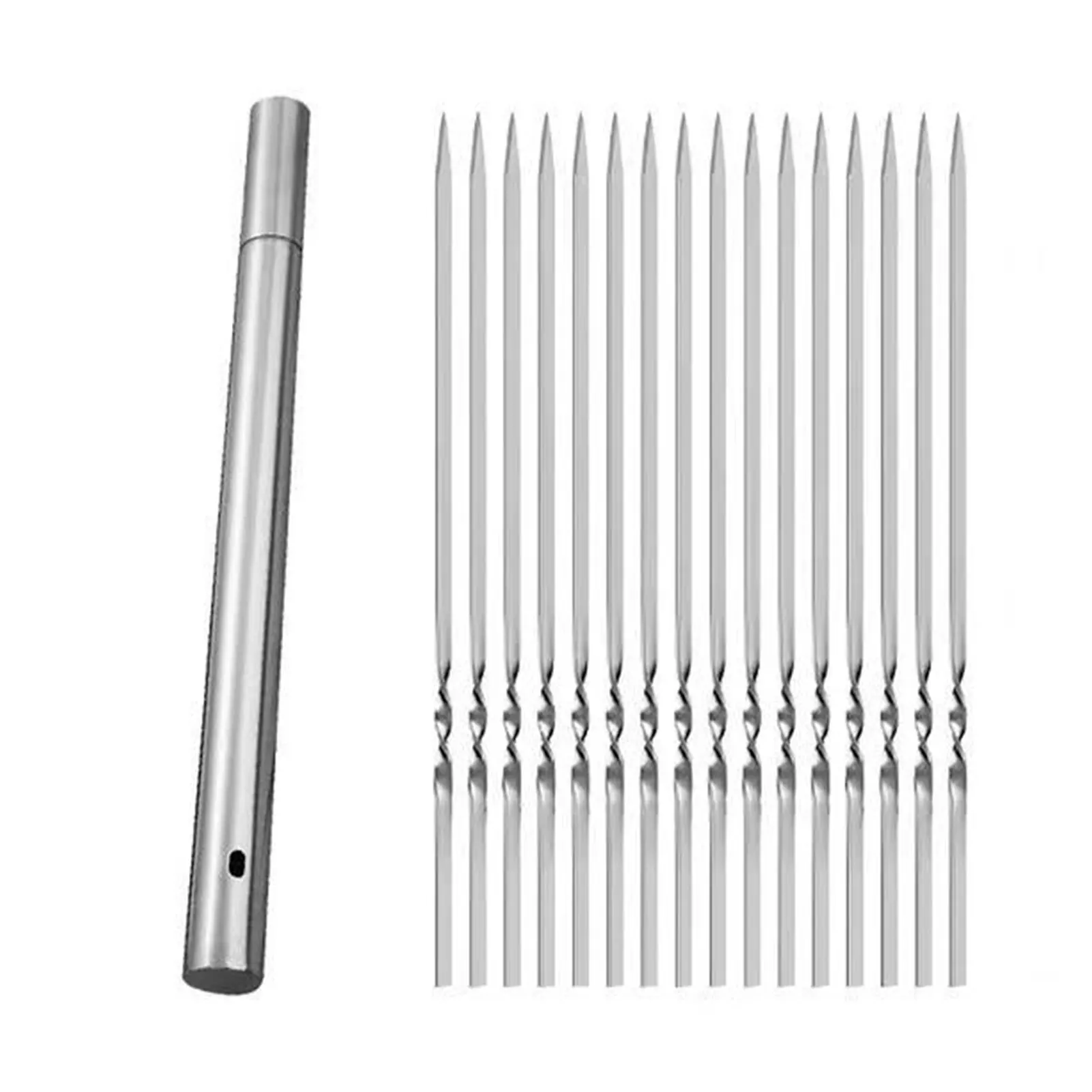 20 Pcs Stainless Steel BBQ Skewer Reusable BBQ Barbecue Kabab Sticks for Outdoor BBQ Grill Supply