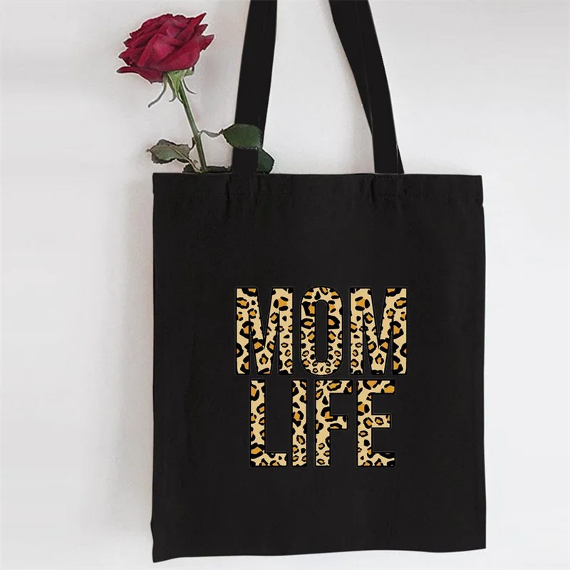 

Mom Life Printed Black Shoulder Bag Mother's Day Casual Eco-friendly Mom Tote bag Gift Women's Large Capacity Shopping Bag
