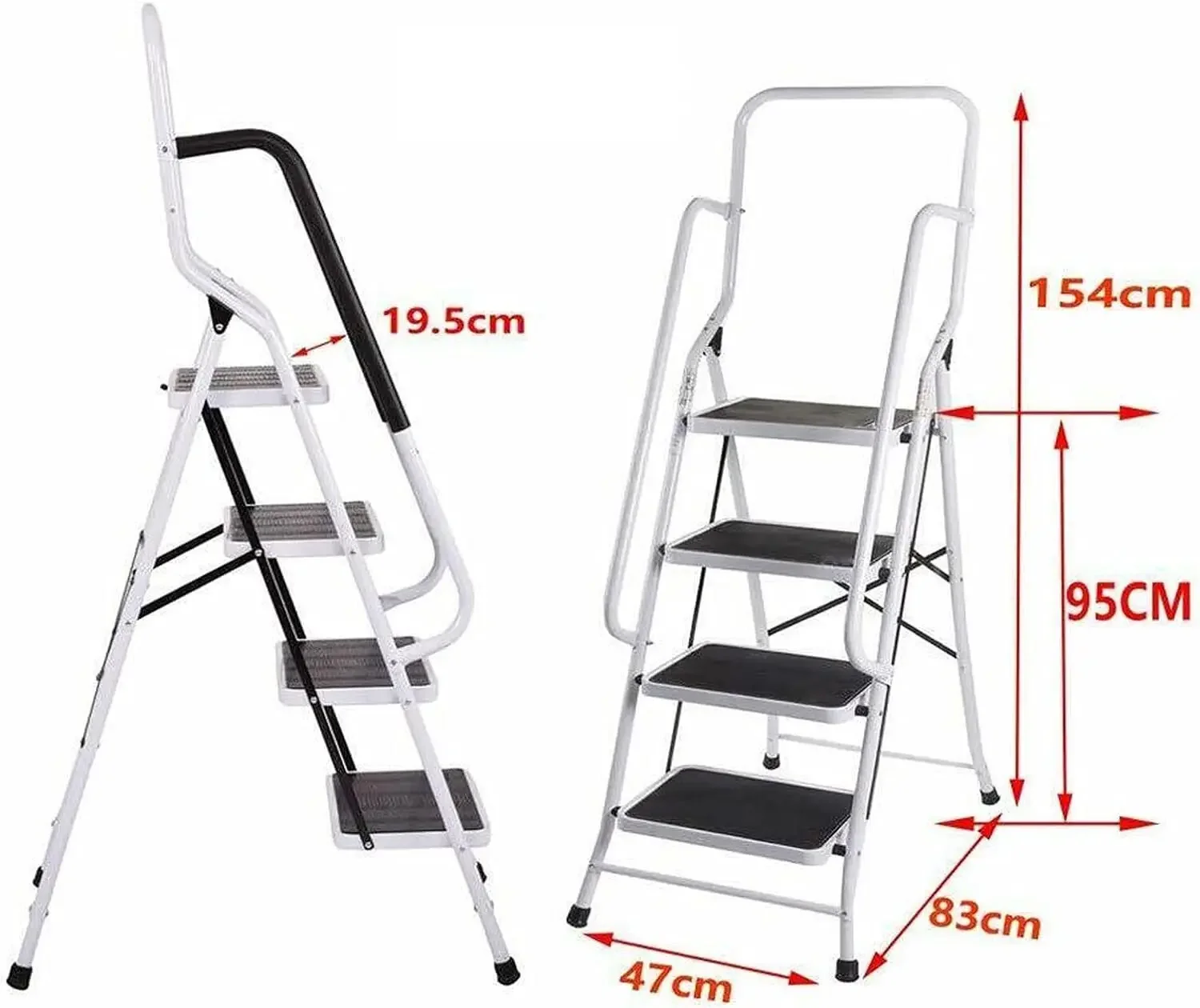 Banqueta dobrável com escada de 4 degraus com pedal antiderrapante largo 330 libras com corrimãos