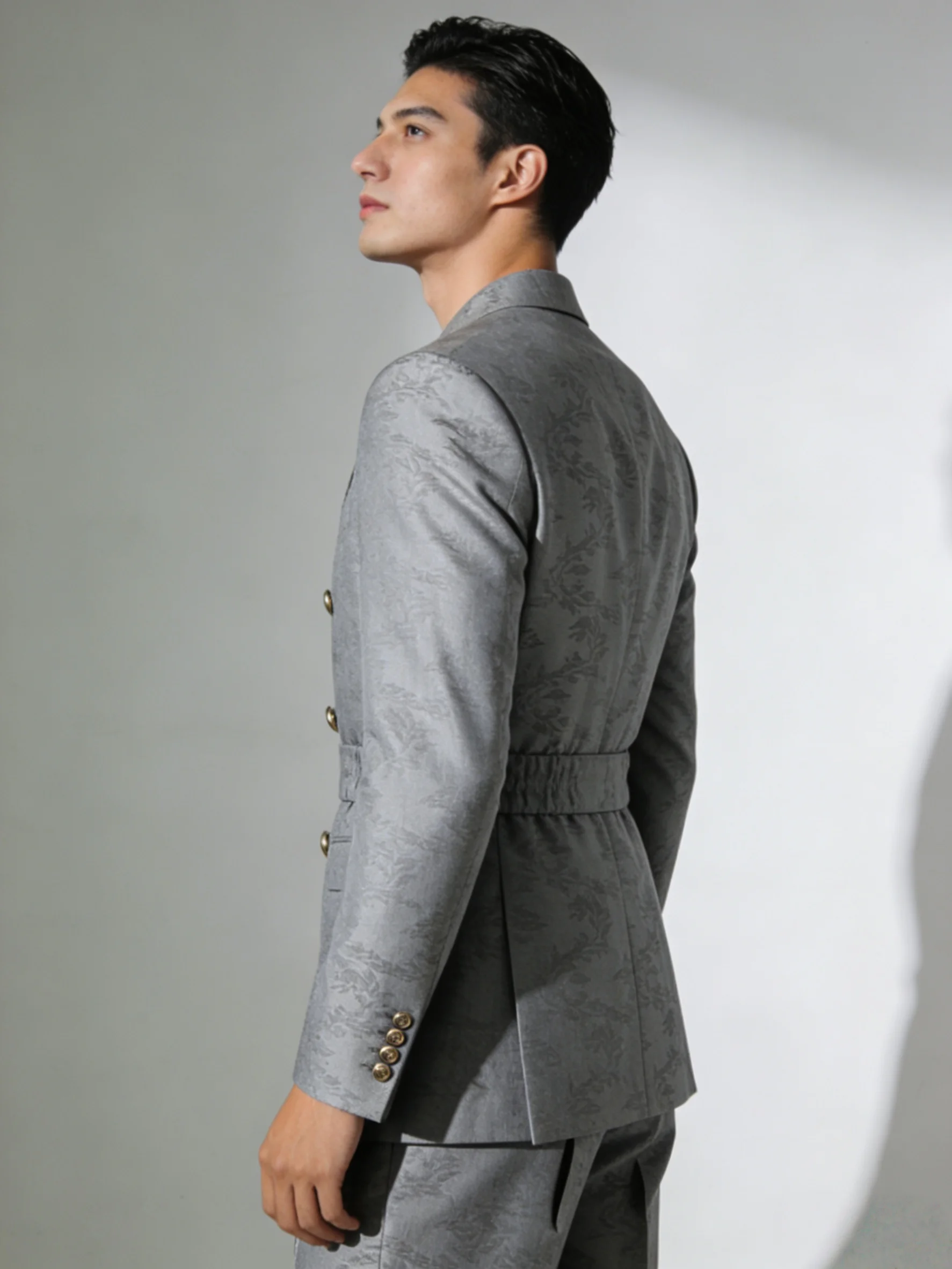 Grey Printed Men Suit Set 2 Piece Blazer+Pants Cotton Prom Wedding Tuxedos Coat Customized Formal Office Fashion Jacket