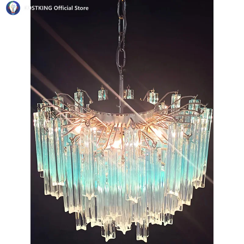 إيطاليا تصميم التدرج الأزرق الزجاج LED قلادة مصباح ضوء غرفة المعيشة المنزلي مصباح ثريا تركب بالسقف تركيبة إضاءة خمر بريق #6