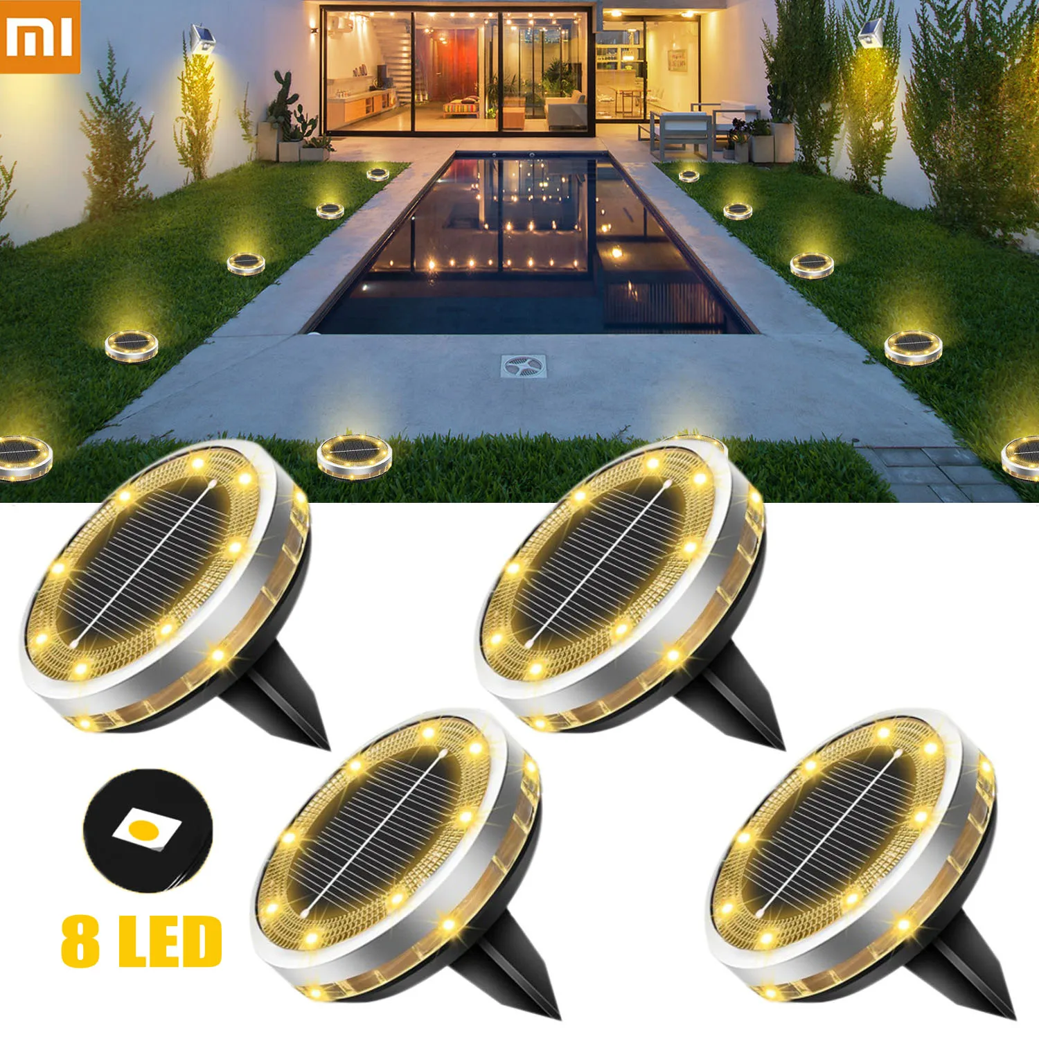 

XIAOMI Solar Garden Lights Outdoor 8 LEDs Disk Underground Lamp With 4 Side Light Spotlight Waterproof For Landscape Lawn Decor