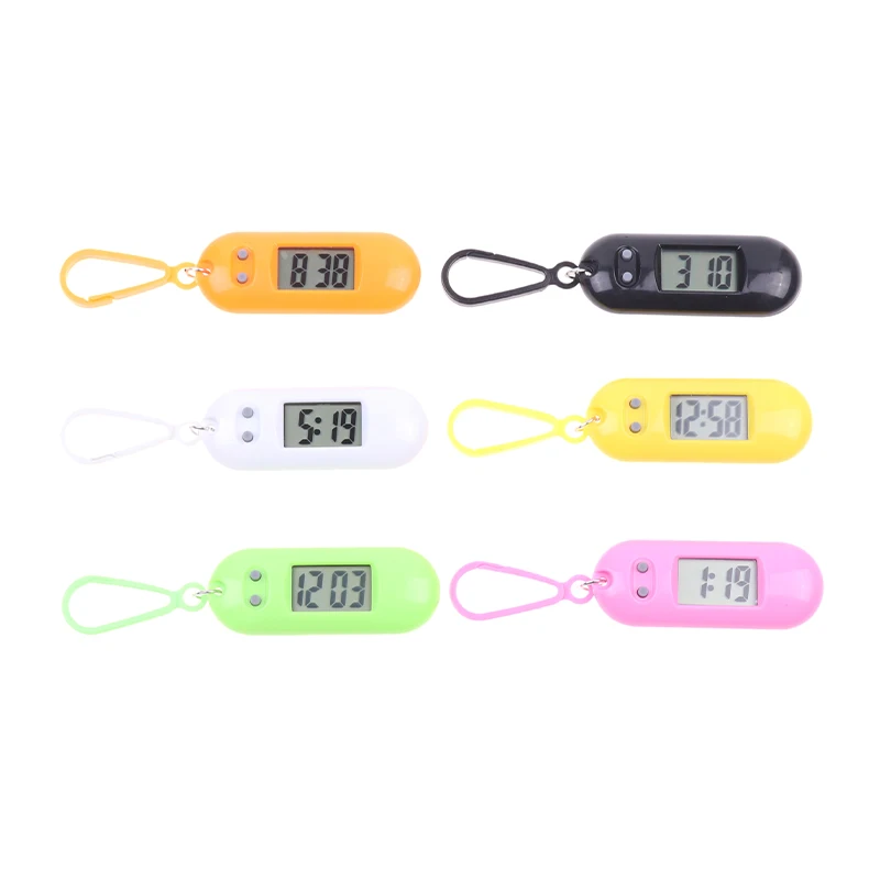 Mini Electronic Student Oval Digital Watch Unisex Student Electronic Clock Keychain Table Time Display Clock Hanging Keychain