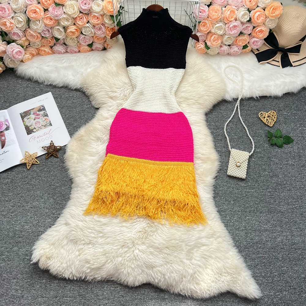 YuooMuoo Chic mode Sexy paquet hanches tricoté Mini robe 2026 nouvel été Y2K sans manches glands moulante robe de soirée Streetwear