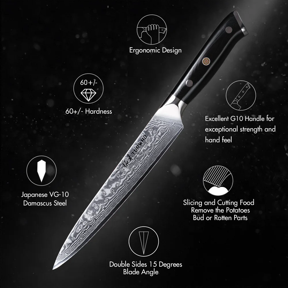 TURWHO 8 Inch Cleaver Knife 67 Layer Damascus Steel VG10  Core Sharp Meat Cleaver Chef Knife Kitchen Tools G10 Black Handle