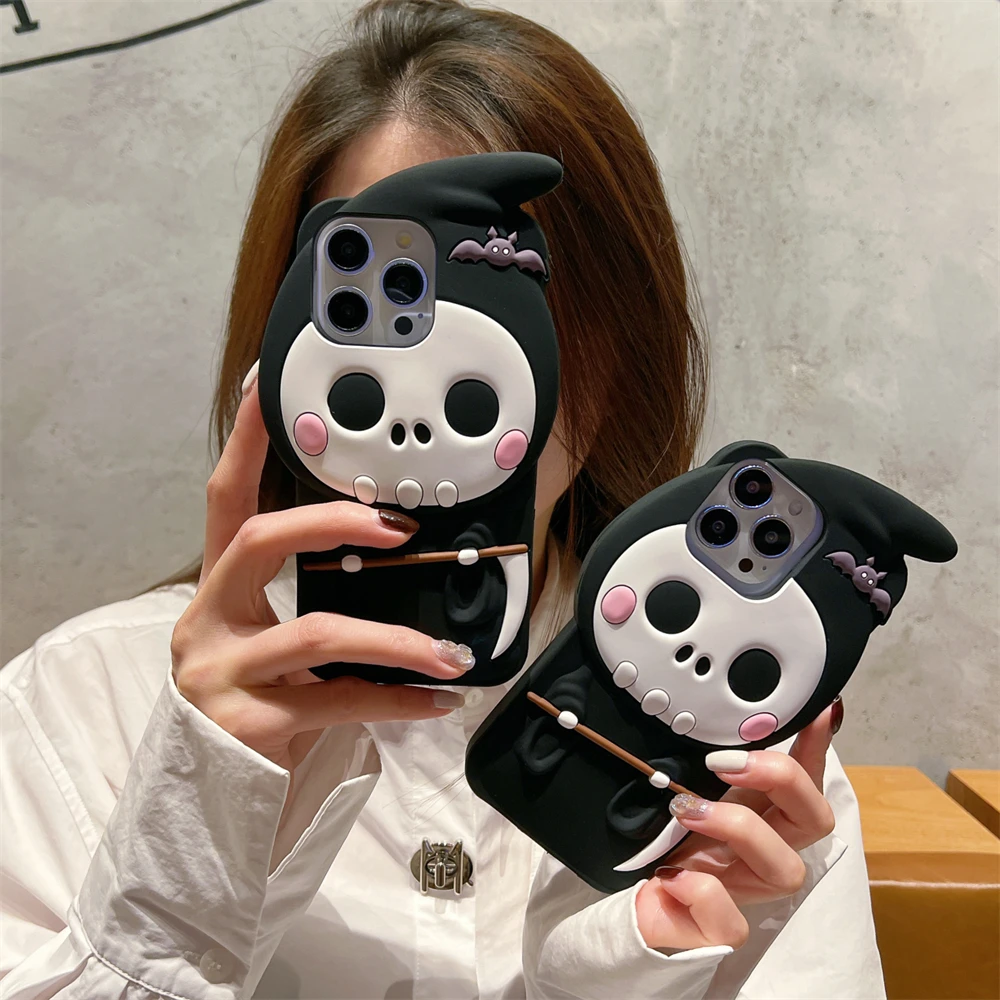 Japan cute 3D Halloween pink Face skull ghost silicone phone case for iphone 11 12 13 14 15 Pro Max Creative cartoon Bat cover