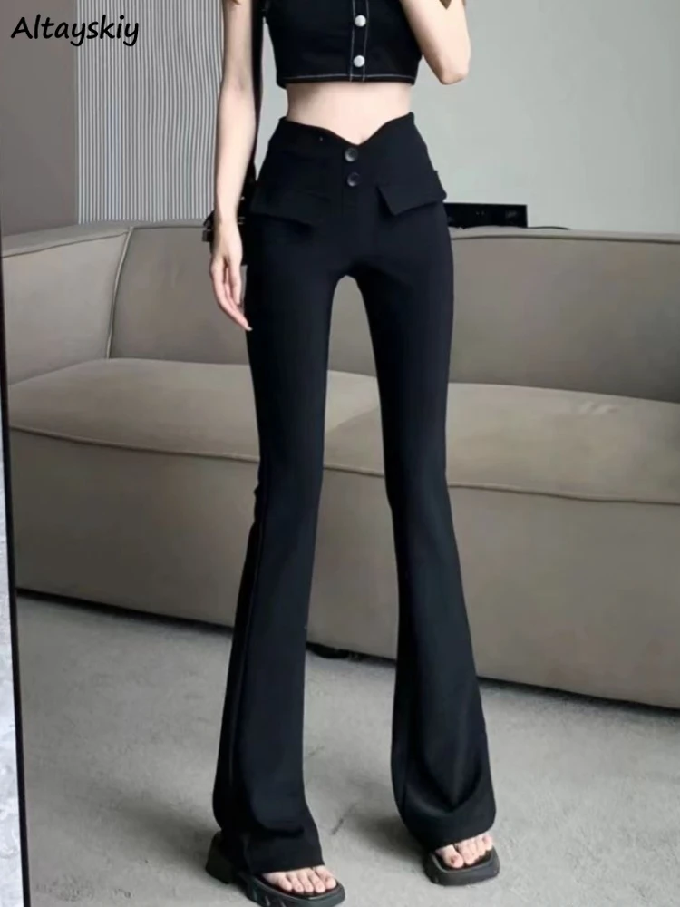 

Black Flare Pants Women Spring New Leisure High Waist Simple Korean Style Female Skinny Graceful Tender Comfort All-match Ins