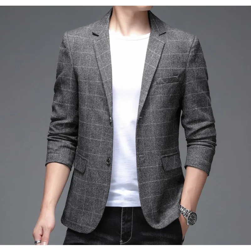 Chaqueta a cuadros de estilo británico para hombre, traje informal de negocios, Blazer, alta calidad, guapo, 2024