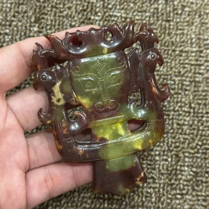Antique Xiuyan Jade Peking Opera Mask Carving Handheld Piece Chinese Traditional Folk Art Collectible Craft Desktop Ornament