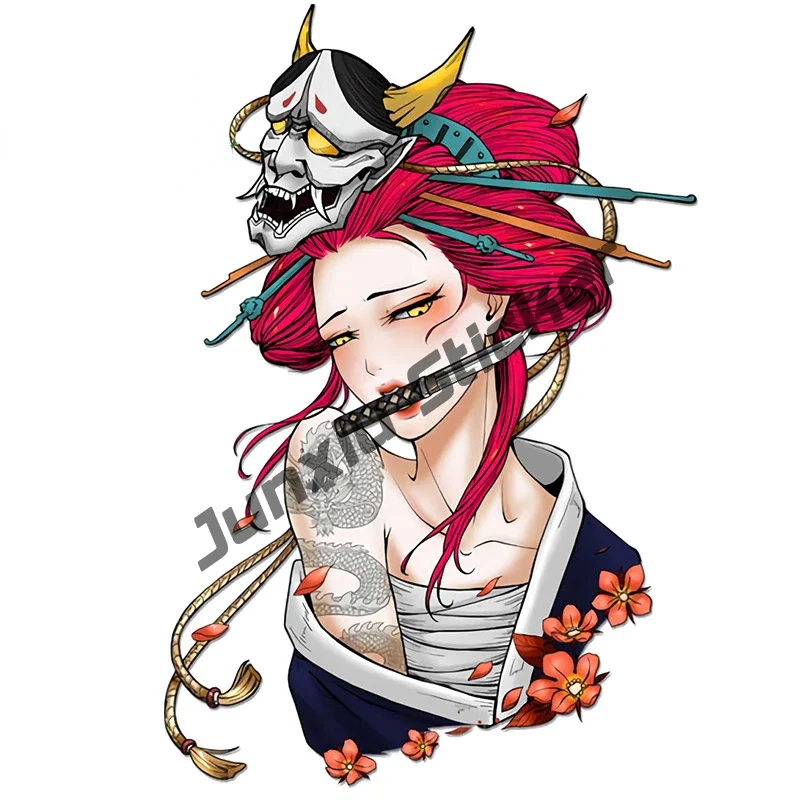 Cartoon Graphics Sunset Samurai Warrior Vinyl Waterproof Sticker Decal Car Laptop Window Bumper KK Sticker Anime Car Accessories