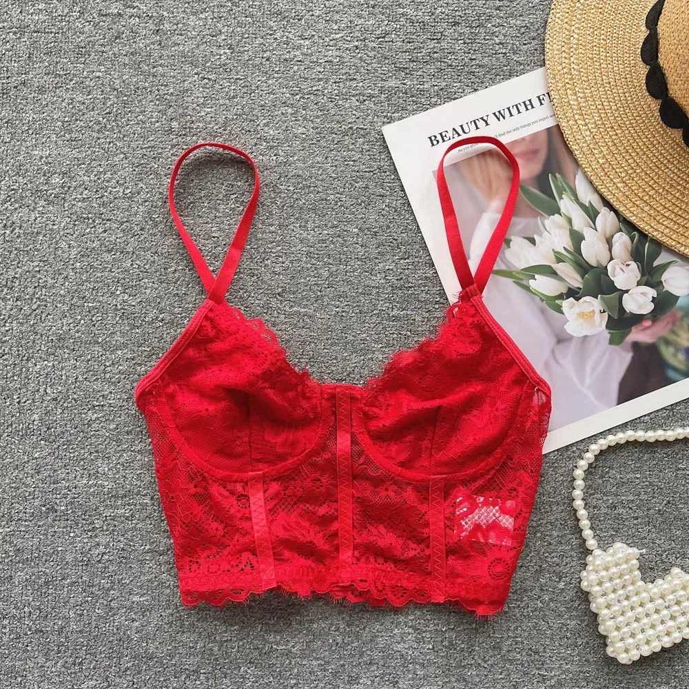 

Women Hotsweet Sexy Chic Solid Lace Hollow Out Straps Camis Tank Top Slim Basic Sexy Korean Fashion Sleeveless Summer Women Top