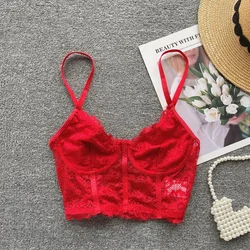 Women Hotsweet Sexy Chic Solid Lace Hollow Out Straps Camis Tank Top Slim Basic Sexy Korean Fashion Sleeveless Summer Women Top