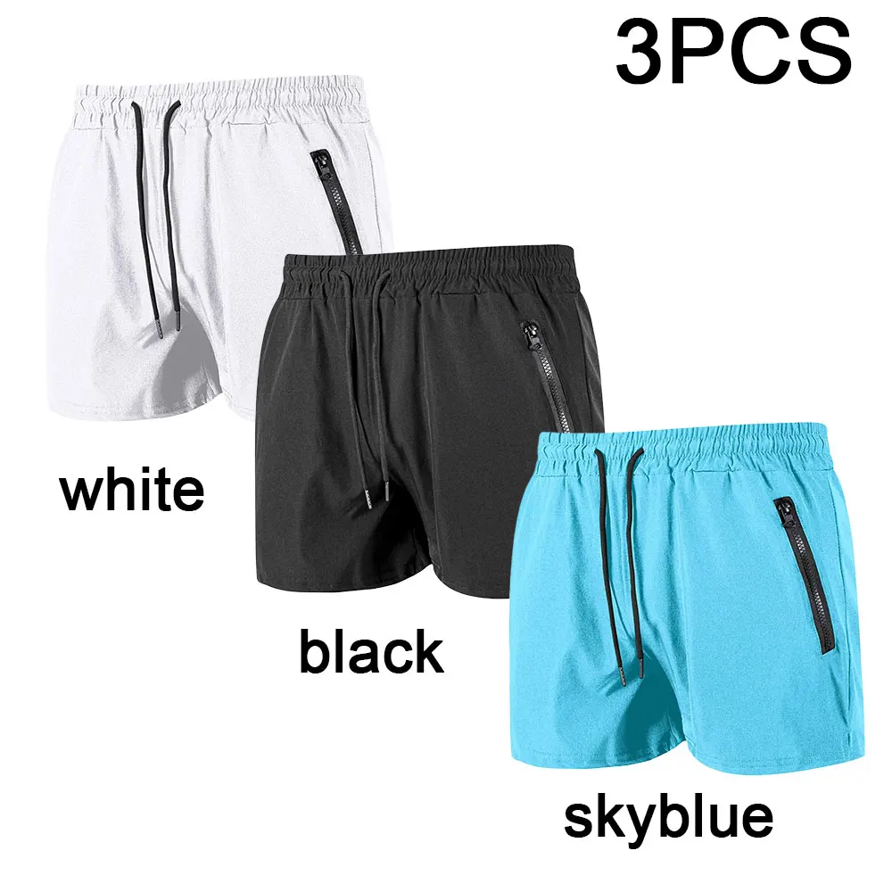3PCS Swim Trunks with Zipper Pockets Mesh Liner Summer Mens Beach Board Shorts Quick Dry Swimming Bathing Suit Swimsuit Swimwear