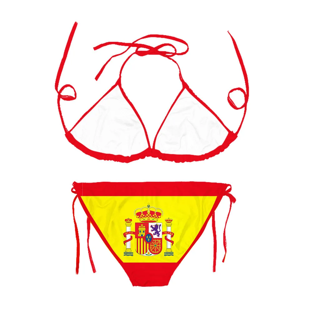 MSIEESO Spain Flag Sexy Bikini Sets Fashion 3D Printed Swimsuit Beach Pool Vacation Adjustable Lacing Bikini Suits No Chest Pad