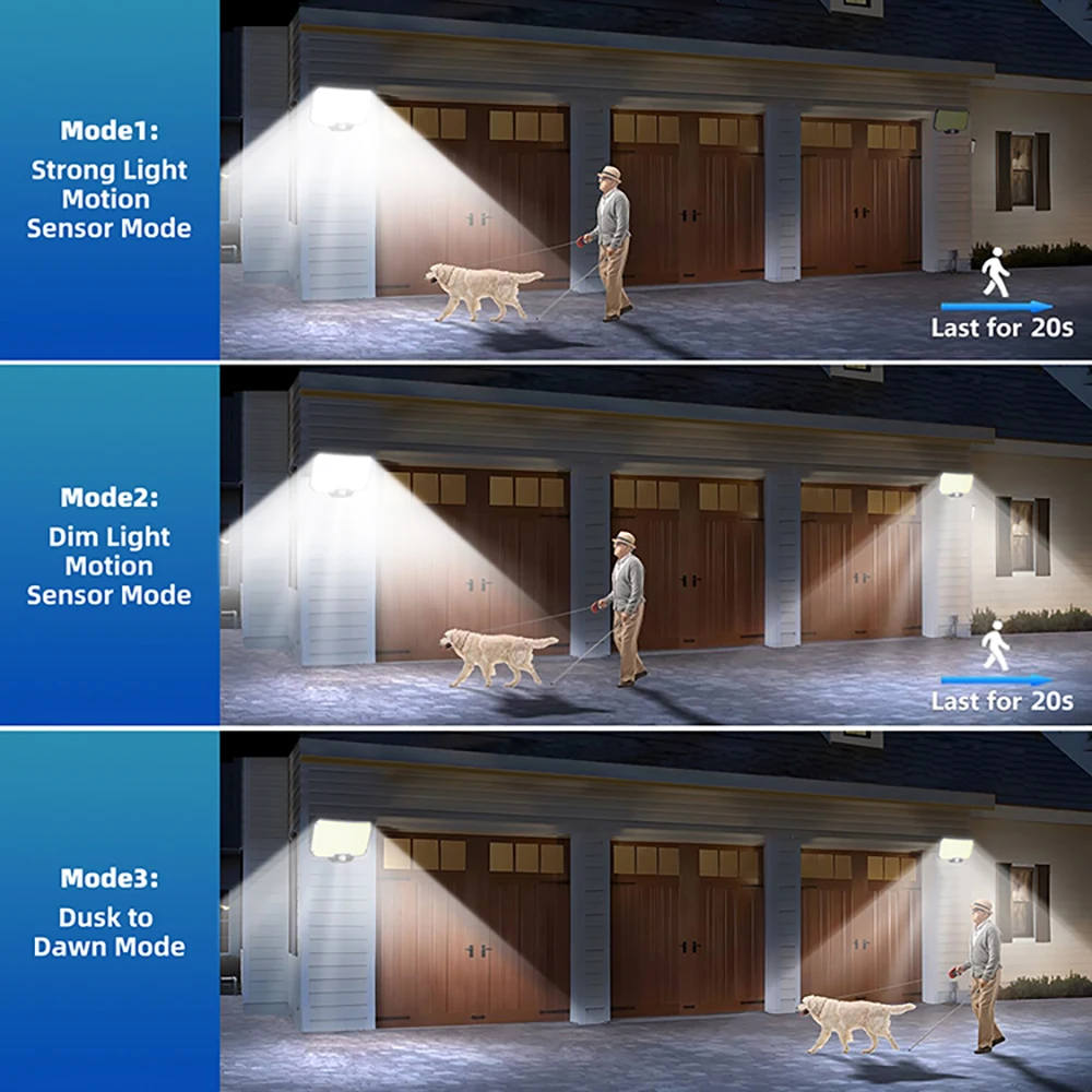 234LED ضوء الشمس في الهواء الطلق مقاوم للماء مع محس حركة 3 وضع الإضاءة ضوء الأمن كشاف ضوء الشمس لحديقة المرآب ساحة