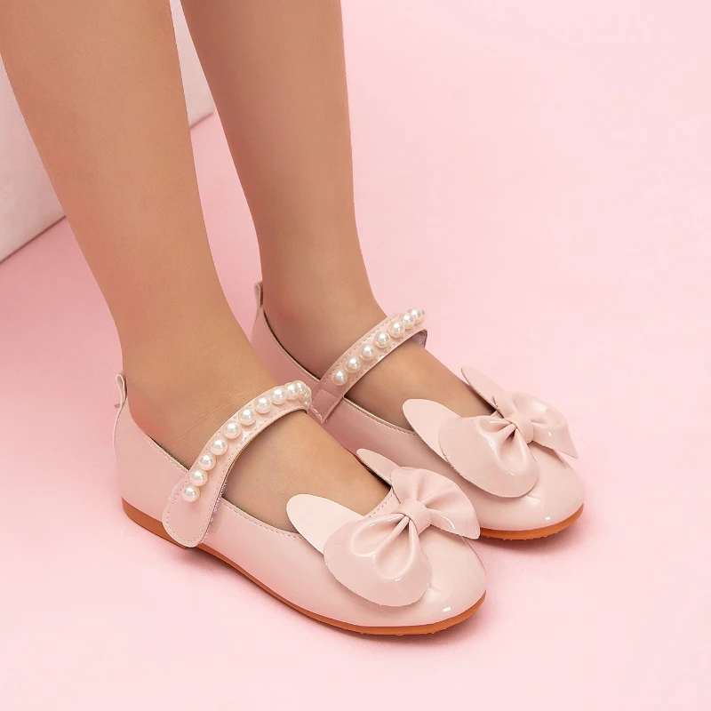 Children Leather Shoes Cute Bowknot Girls Princess Party Dress Shoes Non Slip Wedding School Perform Kids Ballet Mary Jane Shoes