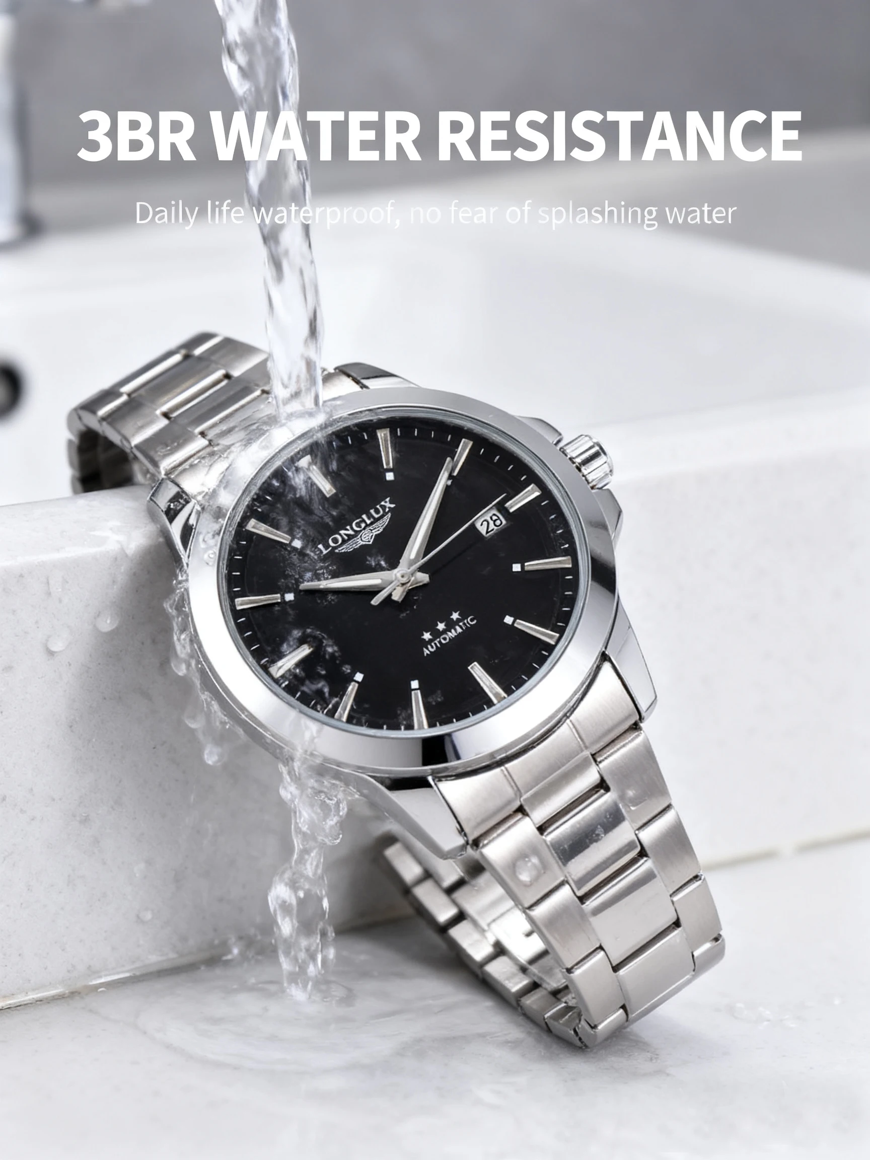 Herren Automatikuhr Business Datum Mechanische Uhren Wasserdicht Edelstahl Leuchtend Minimalistisch Geschenk für Sie – Detail 1