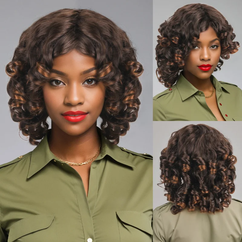 Short Afro , Full Head Synthetic Curly Wigs for Black People