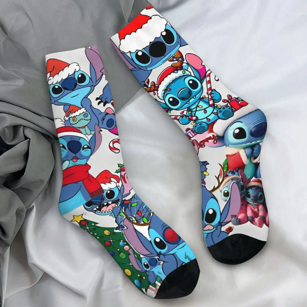 Cute Anime Stitch Christmas Stockings Women Men Socks Soft Breathable Kawaii Socks Winter Non Skid Graphic Socks Gift Idea