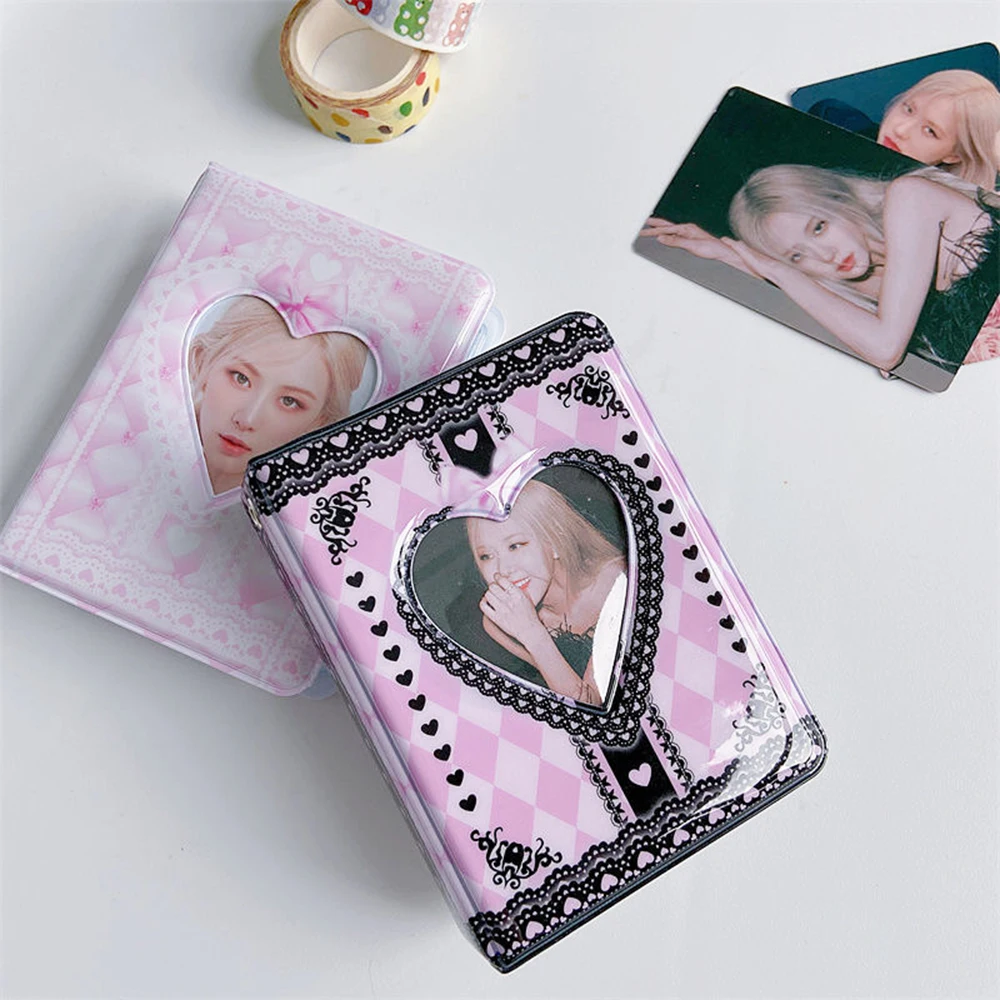 INS Photo Card Holder 3 Inch Black Pink Lace Photo Album Idol Photo Card Case 40 Pocket Binder Card Storage Collect Book