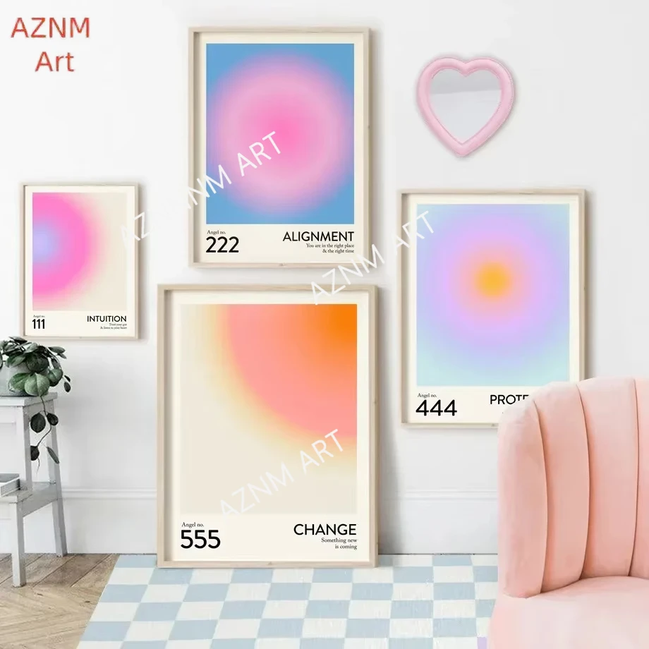 Nordische Engelszahl Mysteriöse Abstrakte Minimalistische Wandkunst Leinwanddruck Poster für Wohnzimmer Moderne Heimdekoration