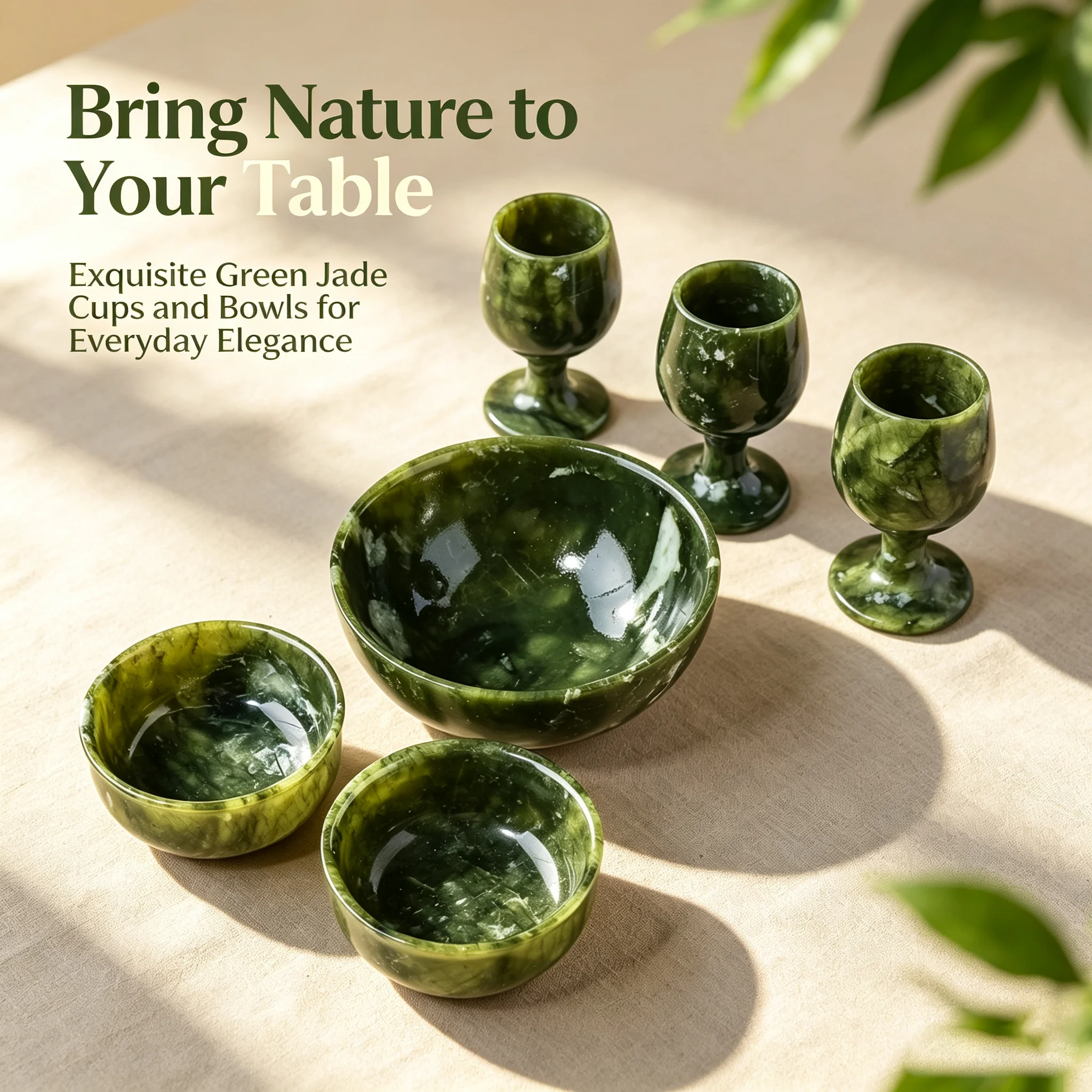 1PC Handmade Natural Green Jade Tableware, Serpentine Stone Bowl Goblet, Altar Offering Vessel, Tea Decor Ornament