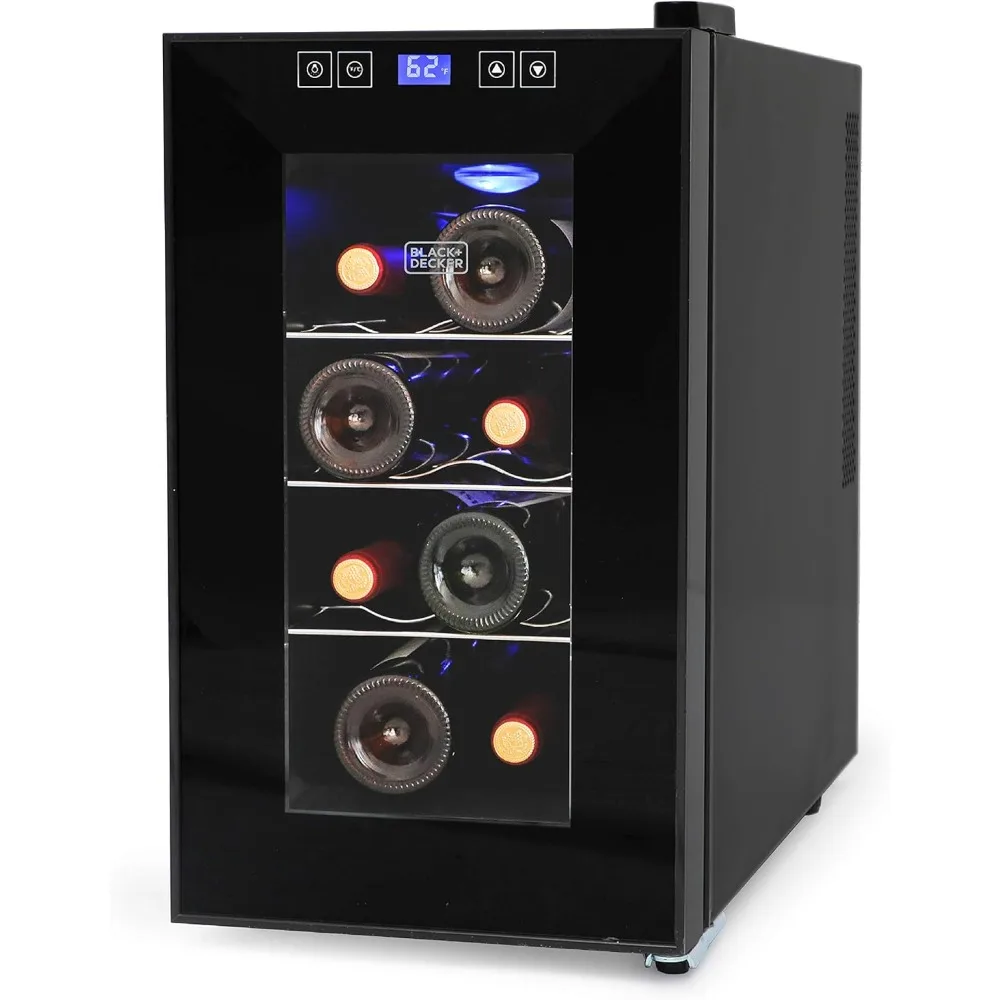 8 Bottle Wine Fridge, Thermoelectric, Wine Fridge Small with Triple Pane Clear Glass Door, Mini Wine Fridge, BD60026