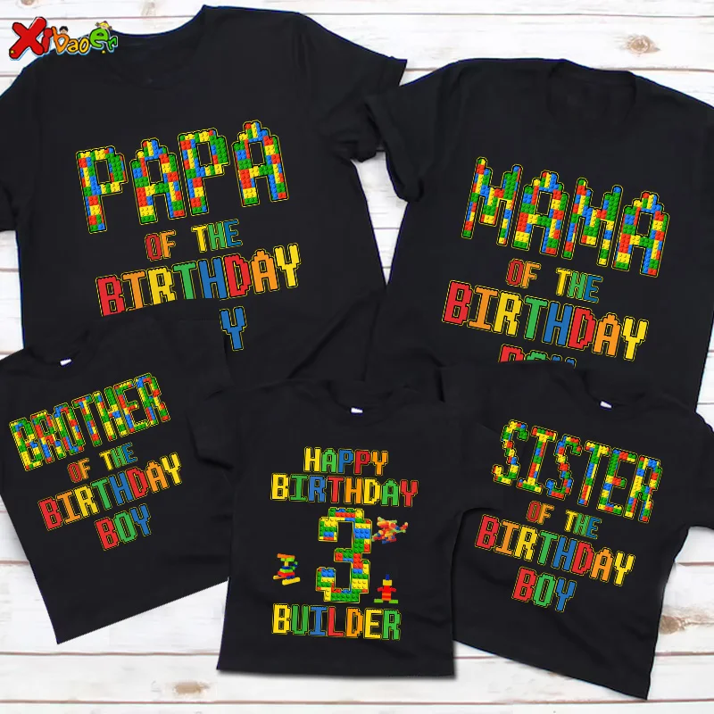 Building Blocks Birthday Matching Family Shirts Colorful Boy Girl Build Play Clothes Outfits Kids Clothing Children Summer Shirt