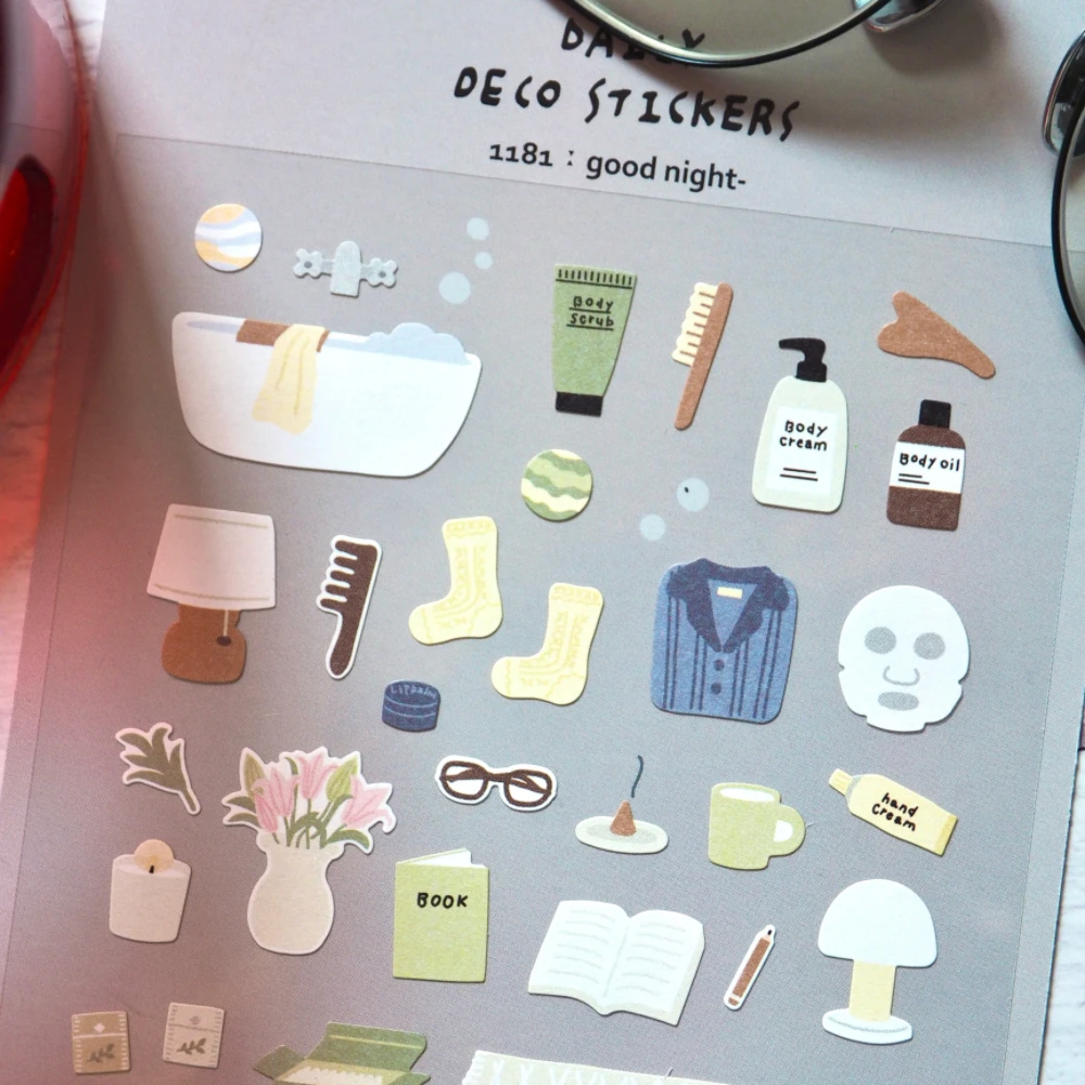 Korean Import Suatelier Wash Up Good Night Paper Stickers Scrapbooking Diy Journal Stationery Sticker Deco School Supply 1181