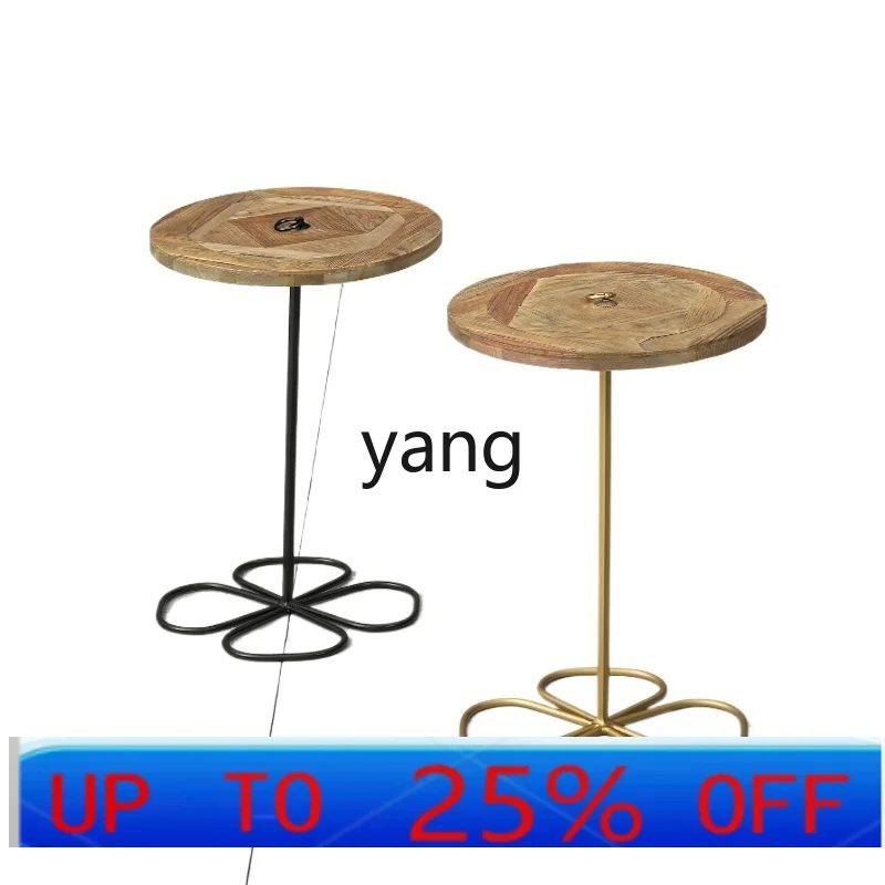 LMMretro recycled old elm parquet round edge table, American country small coffee table