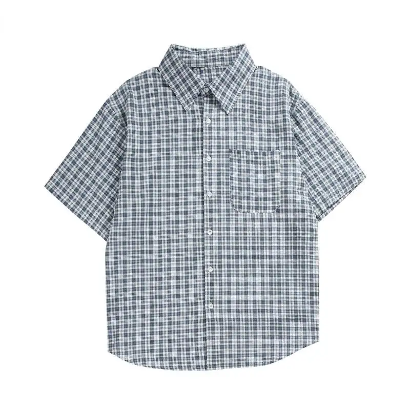 Unisex, Loose Fitting Short Sleeve Men's Plaid Shirt Casual.Breathable, Abrasion-resistant, Harajuku Style, Vintage Shirt.