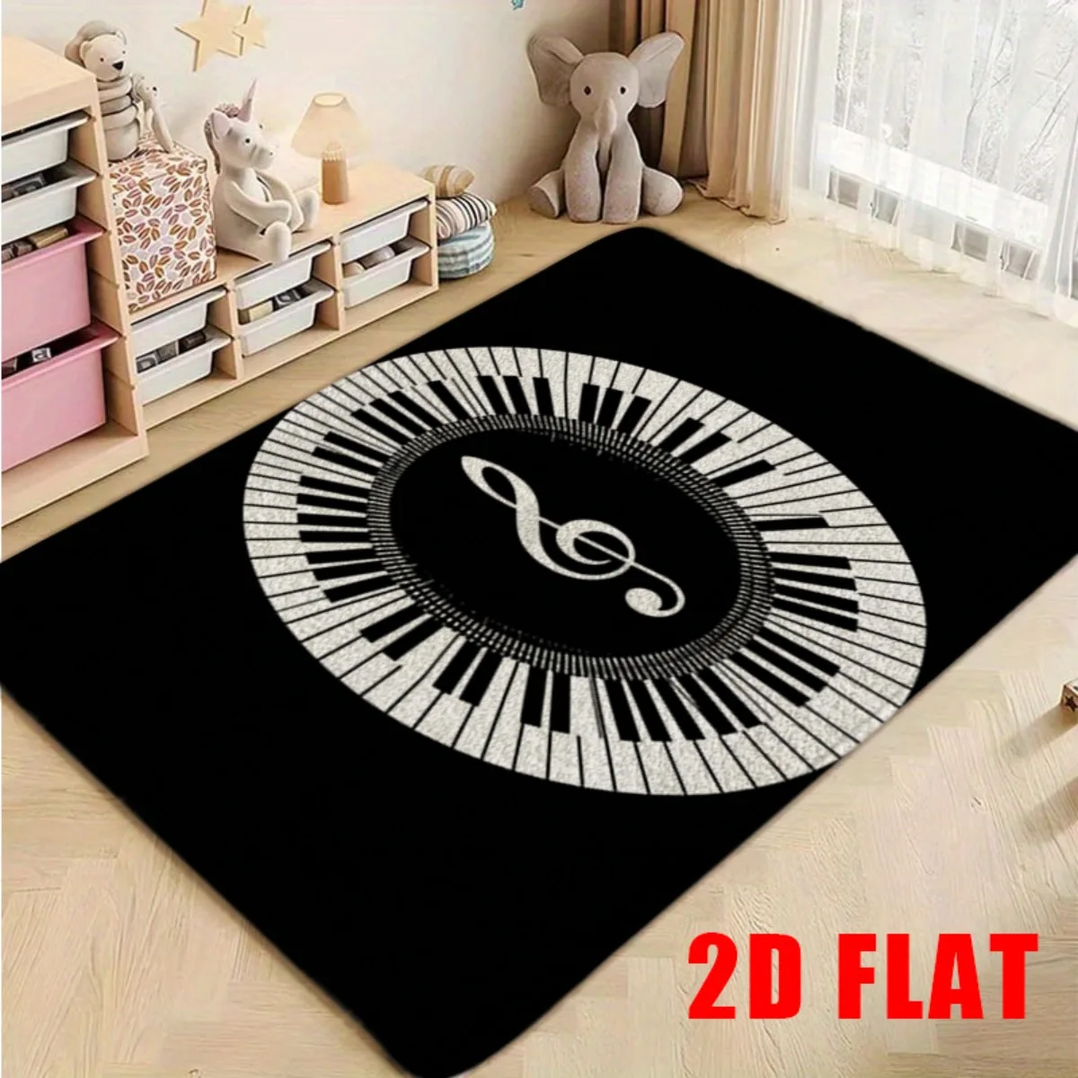 Polyester round musical piano keys mat decorative rug for living room music lover gift item studio floor covering stylish
