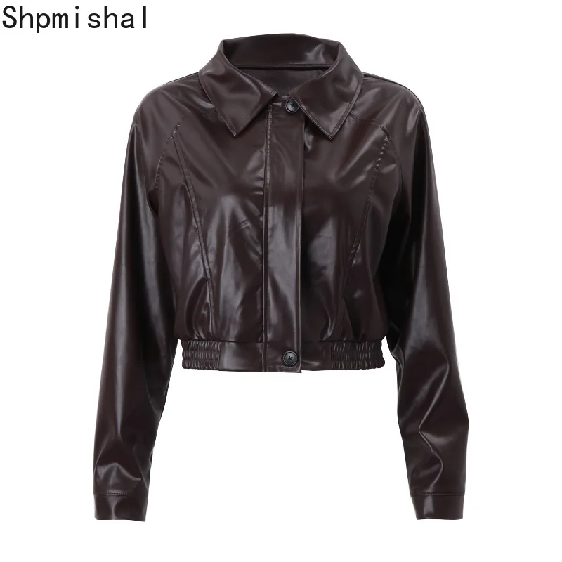 European and American Women\'s Clothing 2023 Autumn New Retro Style Lapel Zipper PU Leather American Casual Jacket Female Clothes