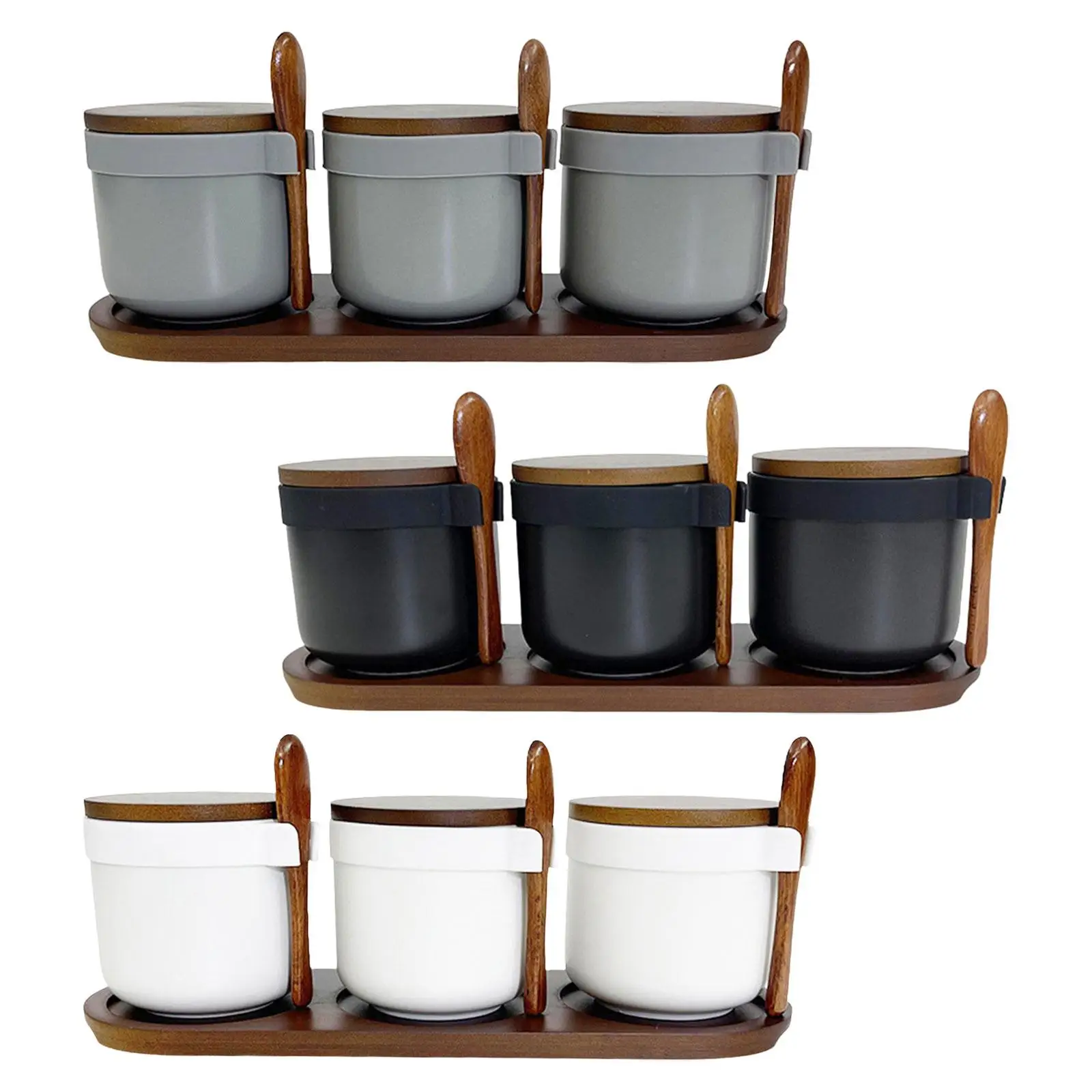 3x Ceramic Spice Jars Porcelain Condiment Jars Set for Sugar Kitchen Storage