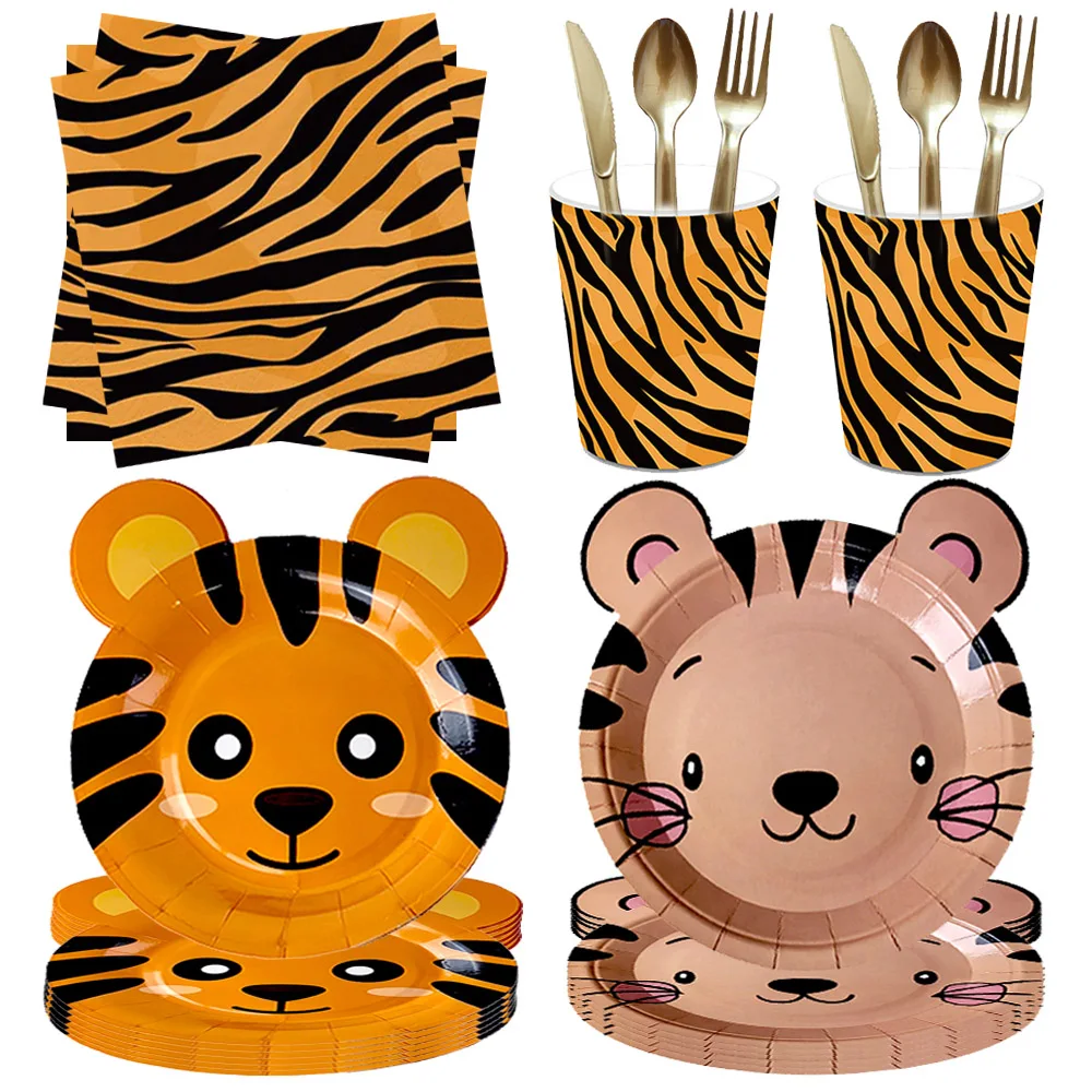 Tiger Party Supplies Safari Animals Plates Napkins Cups Tiger Party Tableware Jungle Animals Tiger Theme Birthday Party Supplies