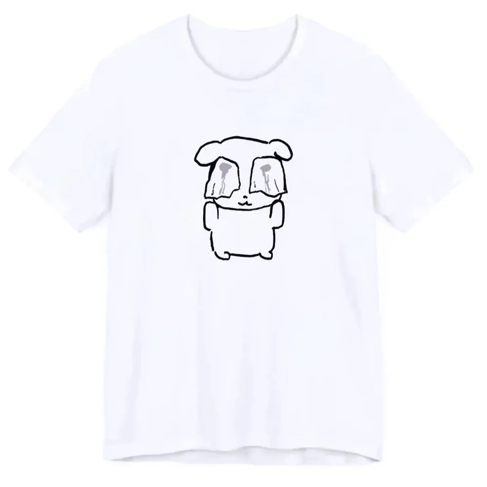 Lustiges Koreanisches „Hug Me“ T-Shirt für Damen mit traurigem Hasen-Grafikdruck, Harajuku Kurzarm-Shirt, Lässige Y2k Ästhetik Streetwear Stimmungs-Tops – Detail 5