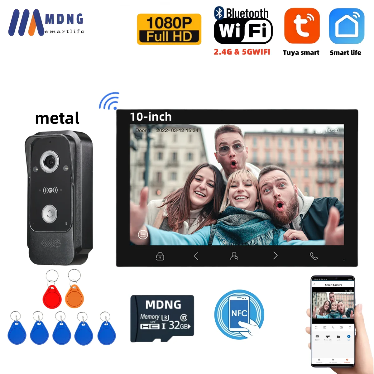 10-дюймовая видеодомофон Tuya WIFI HD 1080P