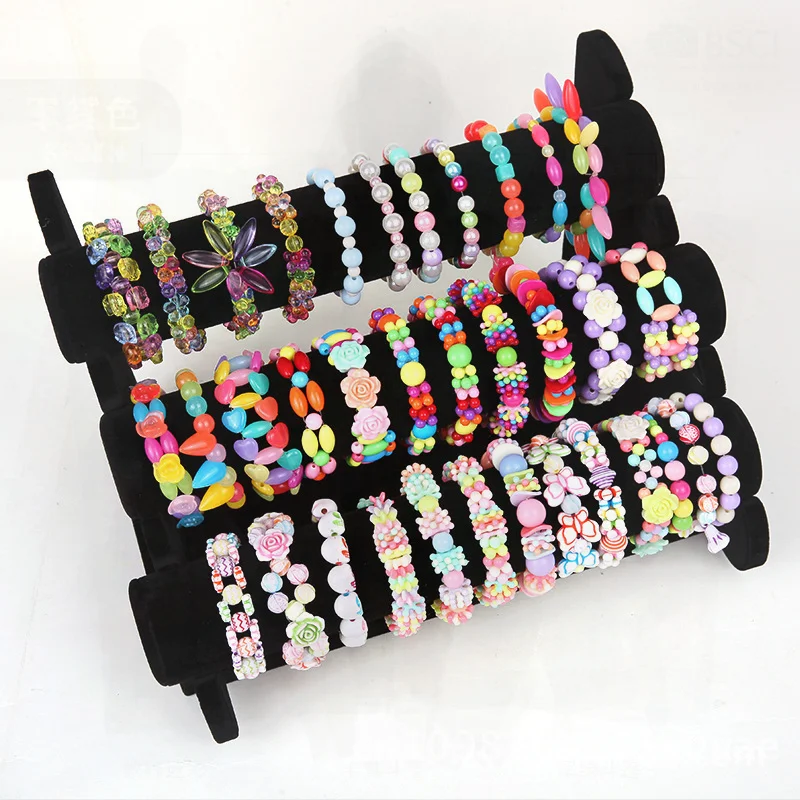 ييوو الاطفال مجموعات الالعاب مطرز الفتيات DIY اليدوية التعليمية عقد من اللؤلؤ الملونة الخرز البلاستيكي للأطفال الذين تتراوح أعمارهم بين 4-6 سنوات