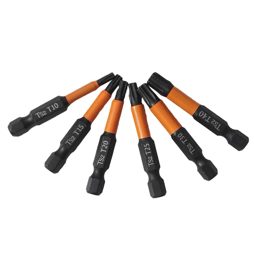 6 Pcs 50mm Torx Screwdriver Bit Magnetic 1/4 Shank Screwdriver Bit Set T10-T40 Single Head Drill Bits For Screwdriver Drill