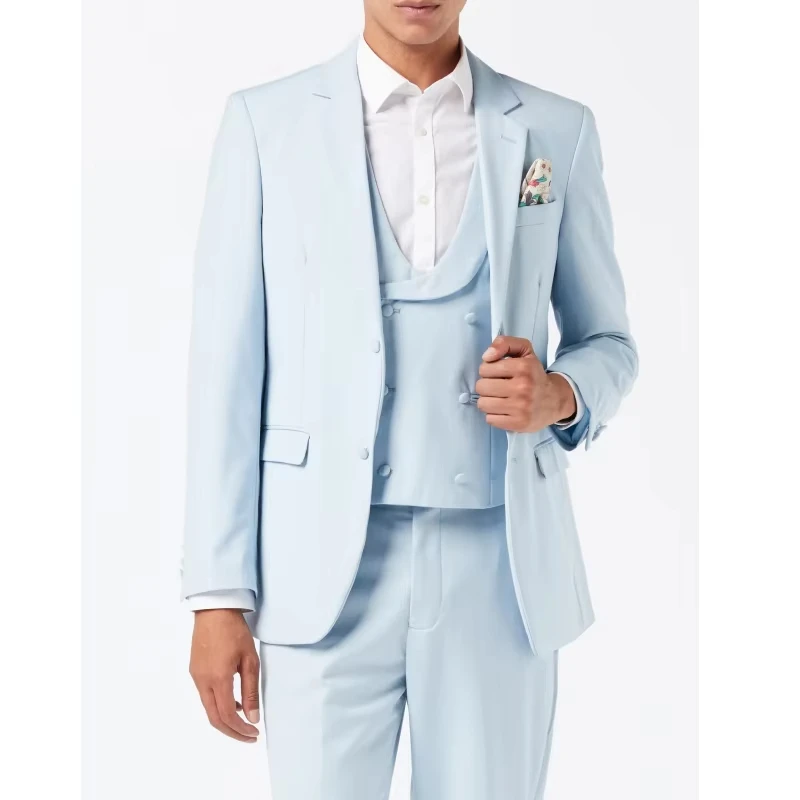 

Men Suit Blue 3 Pieces Single Button Solid For Wedding Birthday Business Banquet Office Jacket Vest With Pants