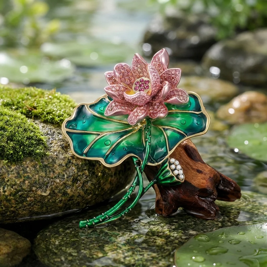

Stylish Rhinestone Lotus Brooches for Women Unisex Enamel Plant Pins Friend Event Party New Gifts Jewelry Decoration Accessories